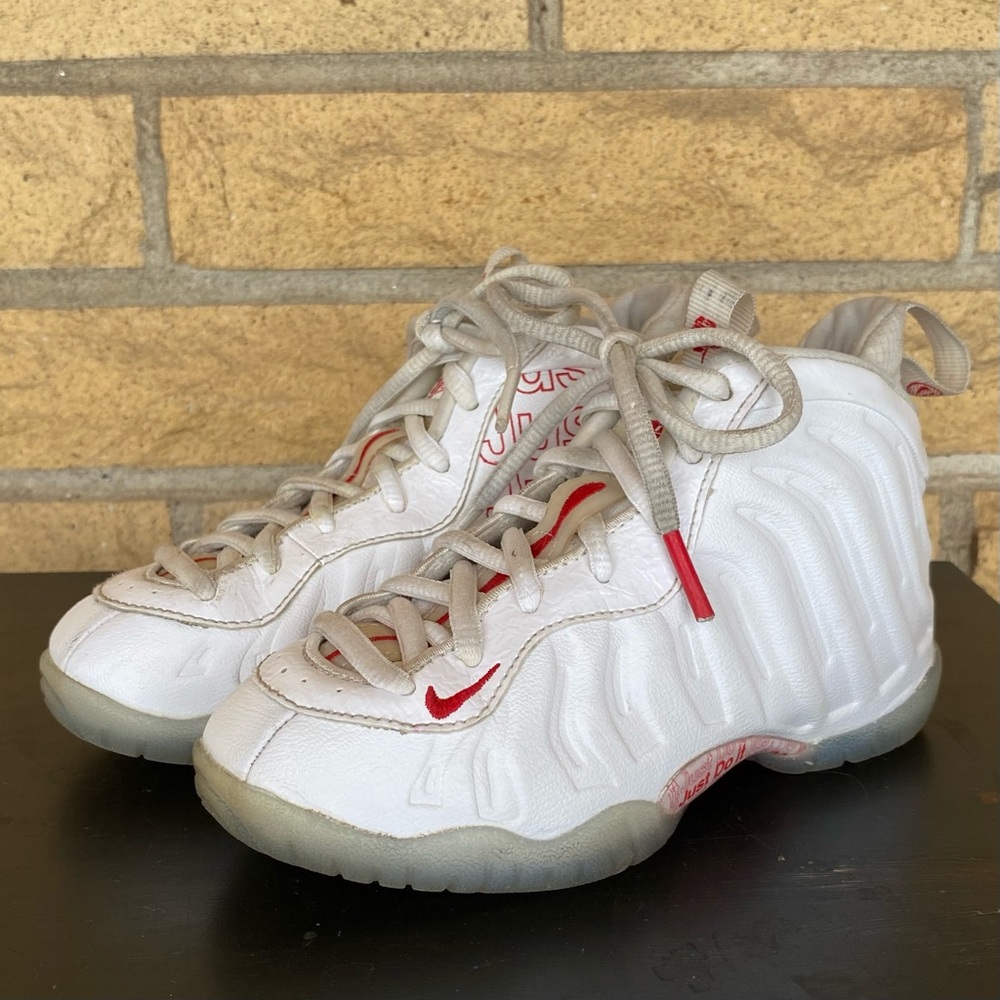 NIKE Lil Posite One “Thank You Plastic Bag” Rose White/Red Hi-Top Sneakers.